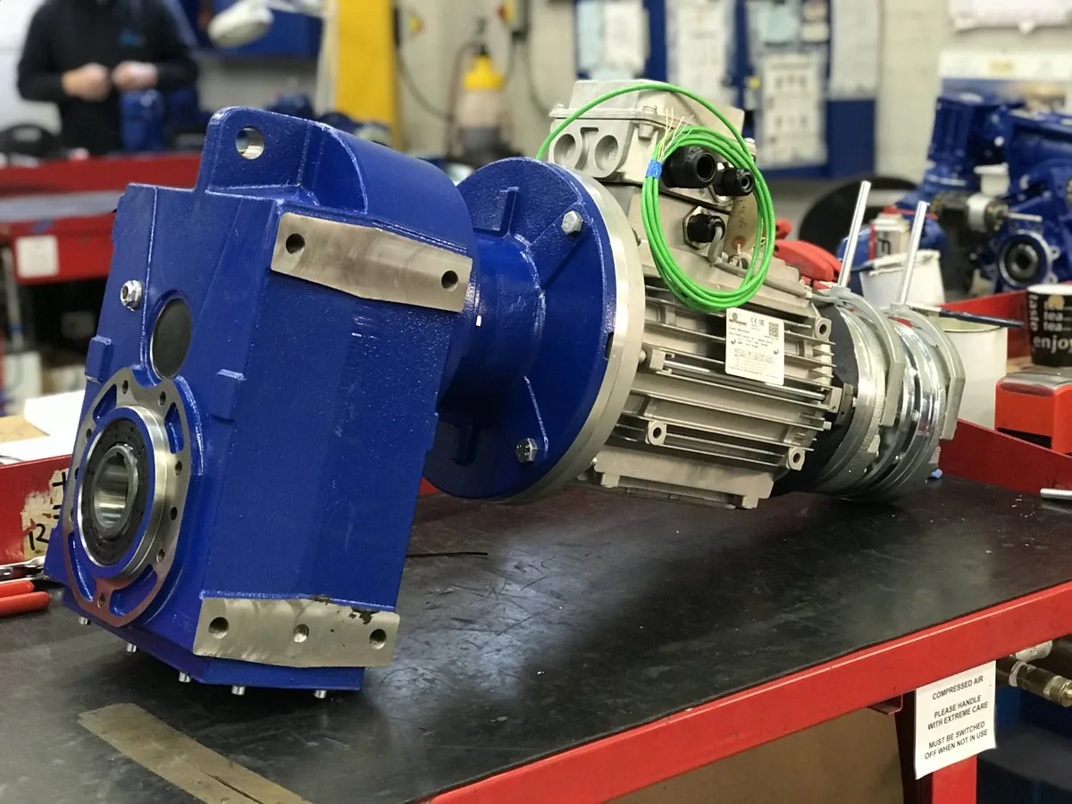 Industrial gearbox in workshop for refurbishment